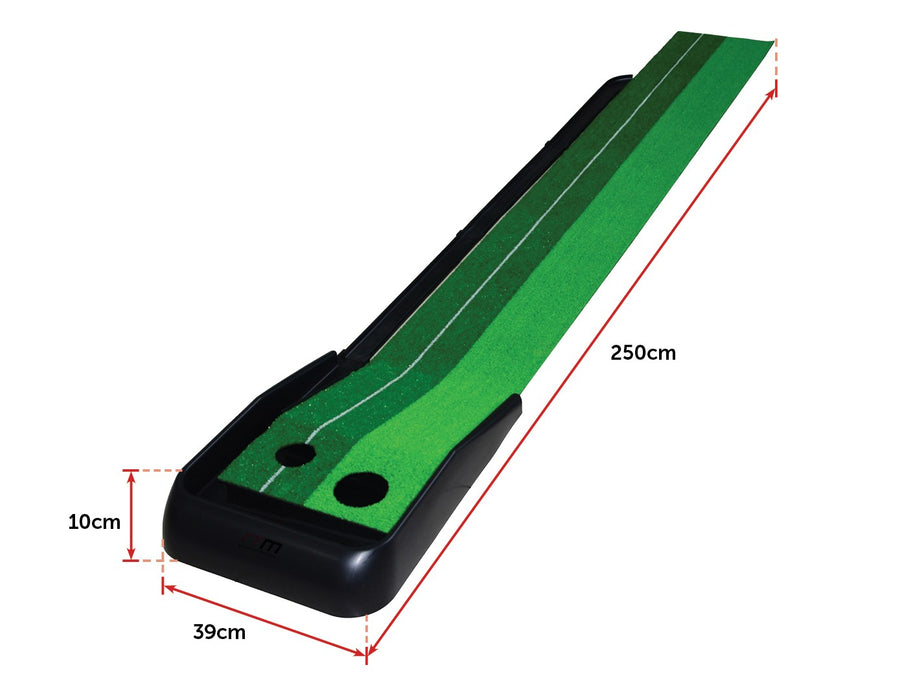 Indoor Practice Putting Green 2.5m Mat Inclined Ball Return Fake Grass 2 Holes